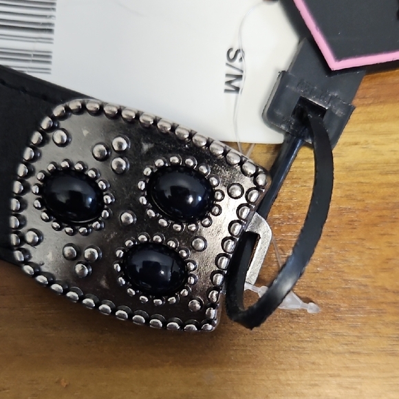 NEW! Boho Chic Betsey Johnson Black and Leopard Pattern Belt S/M - Picture 4 of 5